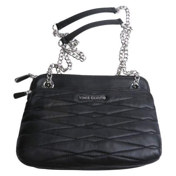 New VINCE CAMUTO Black Quilted Leather Convertible Strap Shoulder Crossbody Bag - Picture 6 of 10